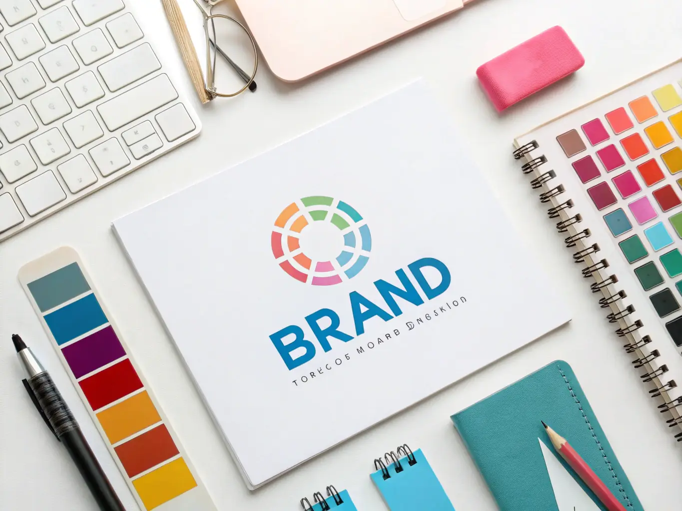 A collection of branding elements including logos and color palettes, exemplifying Kreska i Kolor's branding service.